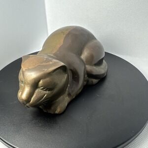 Vintage Sleeping Cat Figurine Bronze or Brass Metal Cat